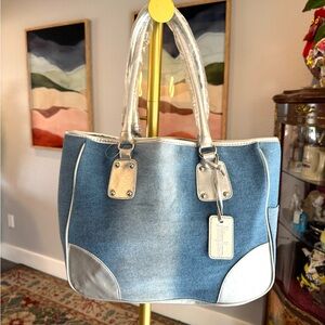 Neiman Marcus Denim and Silver Women's Tote Bag